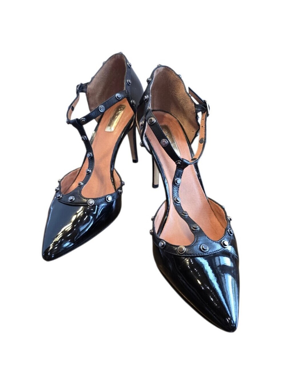 Halogen Martine Studded Black Patent Leather Pump Heels 9